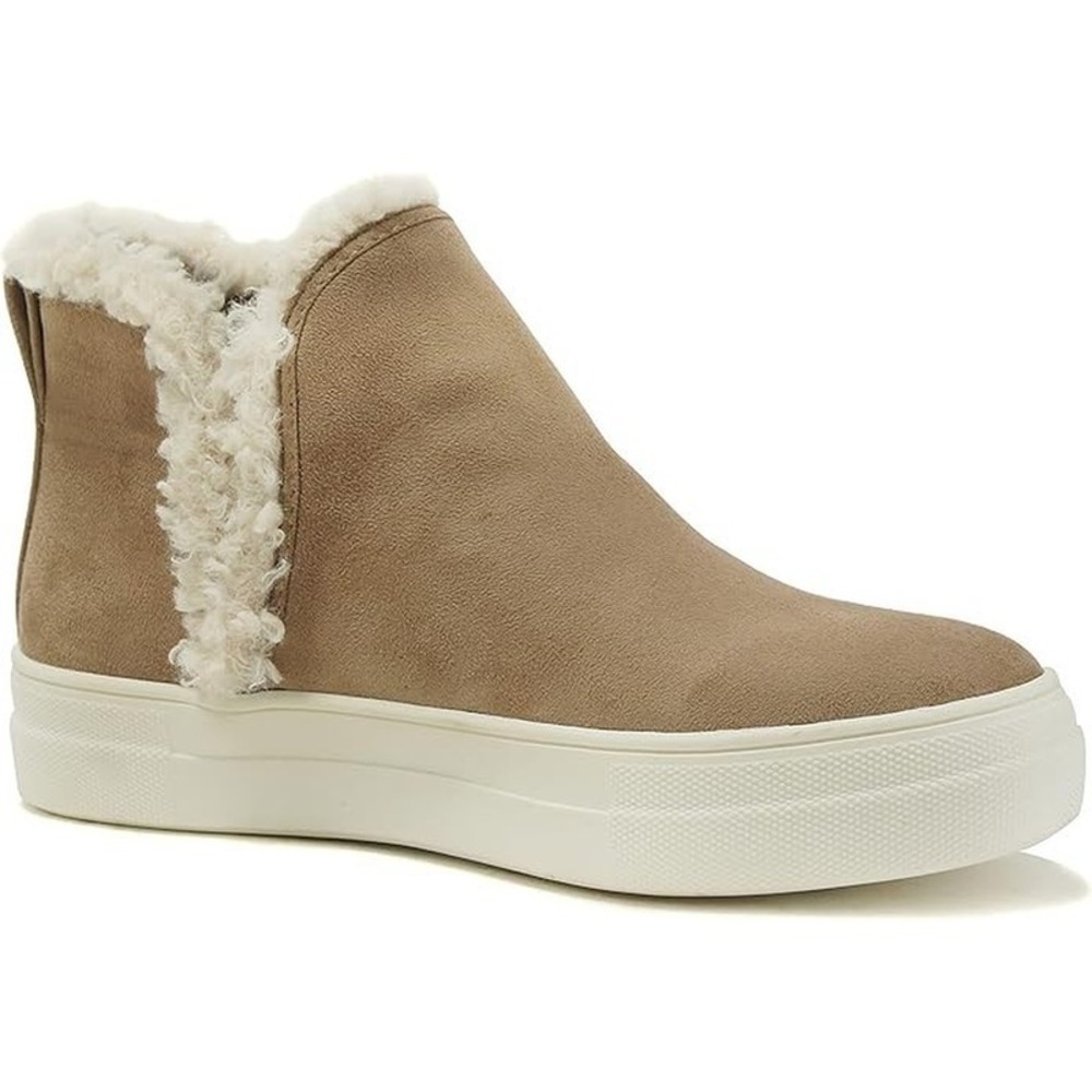 Women High Top Platform Sneakers Faux Fur Trim Slip on Bootie Size 8.5